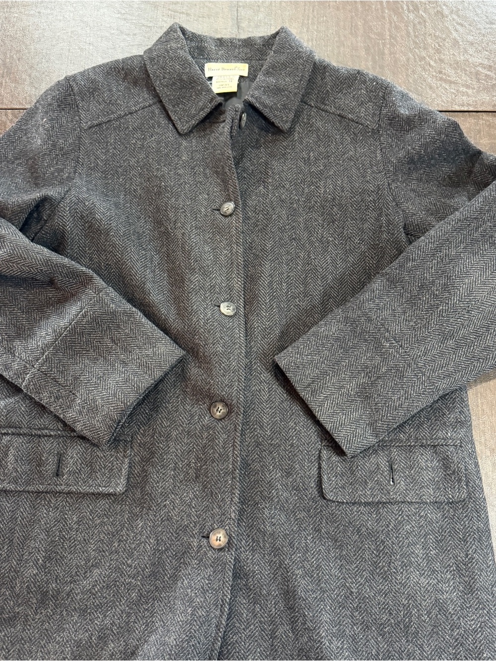 Harve Benard Women’s Gray Herringbone Coat 100% Wool Sz 14